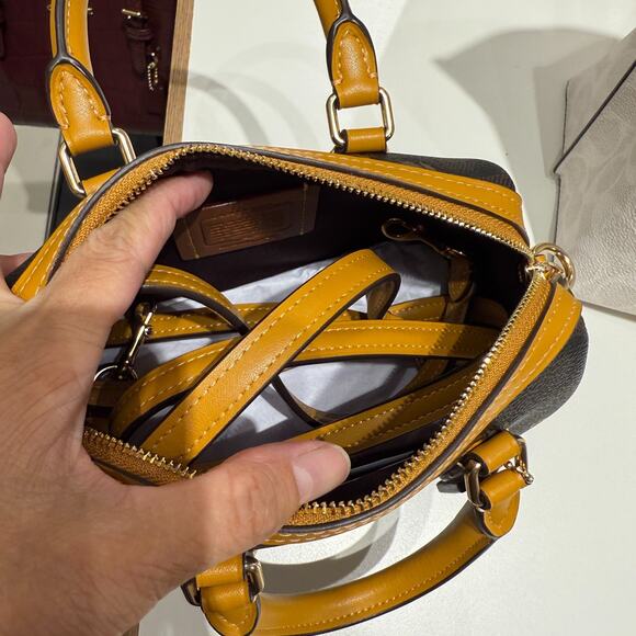 Coach Mini Rowan Crossbody Bag Signature Canvas Floral CCF31 Walnut/Yellow - Picture 6 of 15